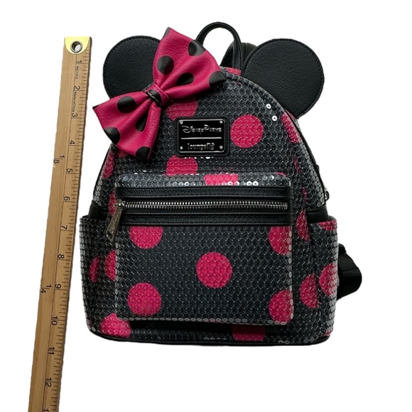 Loungefly Disney Minnie Mouse Polka Dot Sequined with Bow Mini Backpack - Picture 7 of 8